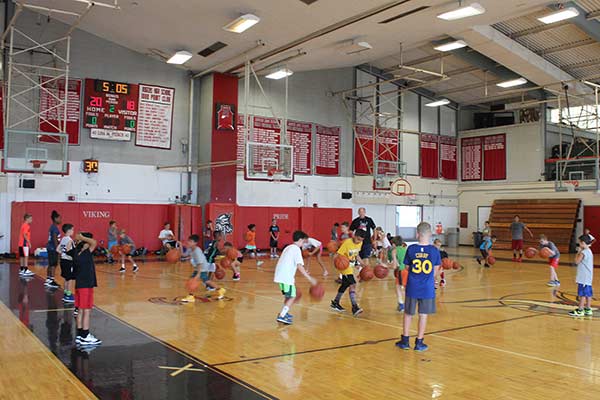 Practicing basketball drills