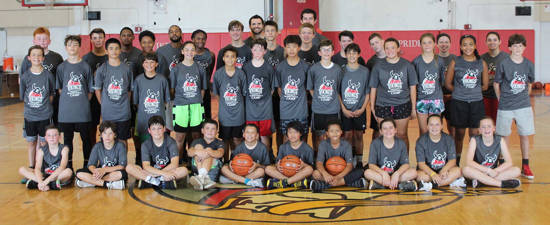 Group photo of campers from Viking Hoops Basketball Camp